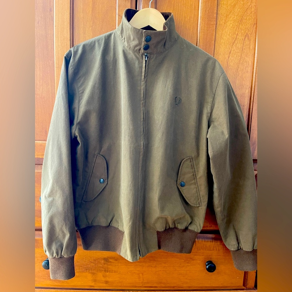 Fred Perry Reissues made in england waxed harrington jacket in tobacco